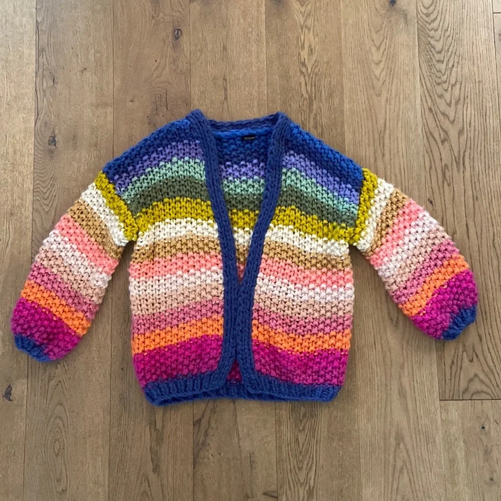 SAACHI Multicolor Chunky Knit Striped Cardigan - Blue, Pink, Yellow - Picture 9 of 13